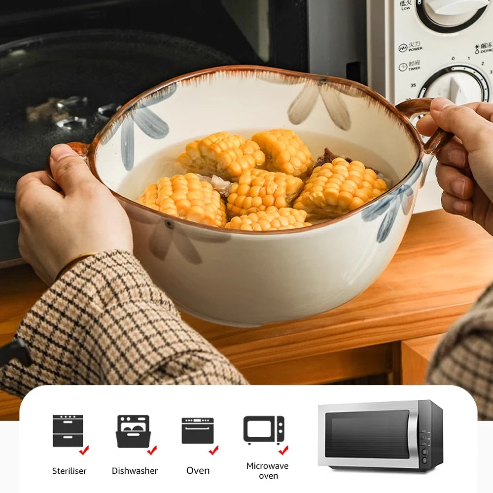 1700ml Ceramic Noodle & Soup Bowl with Handle – Microwave Safe