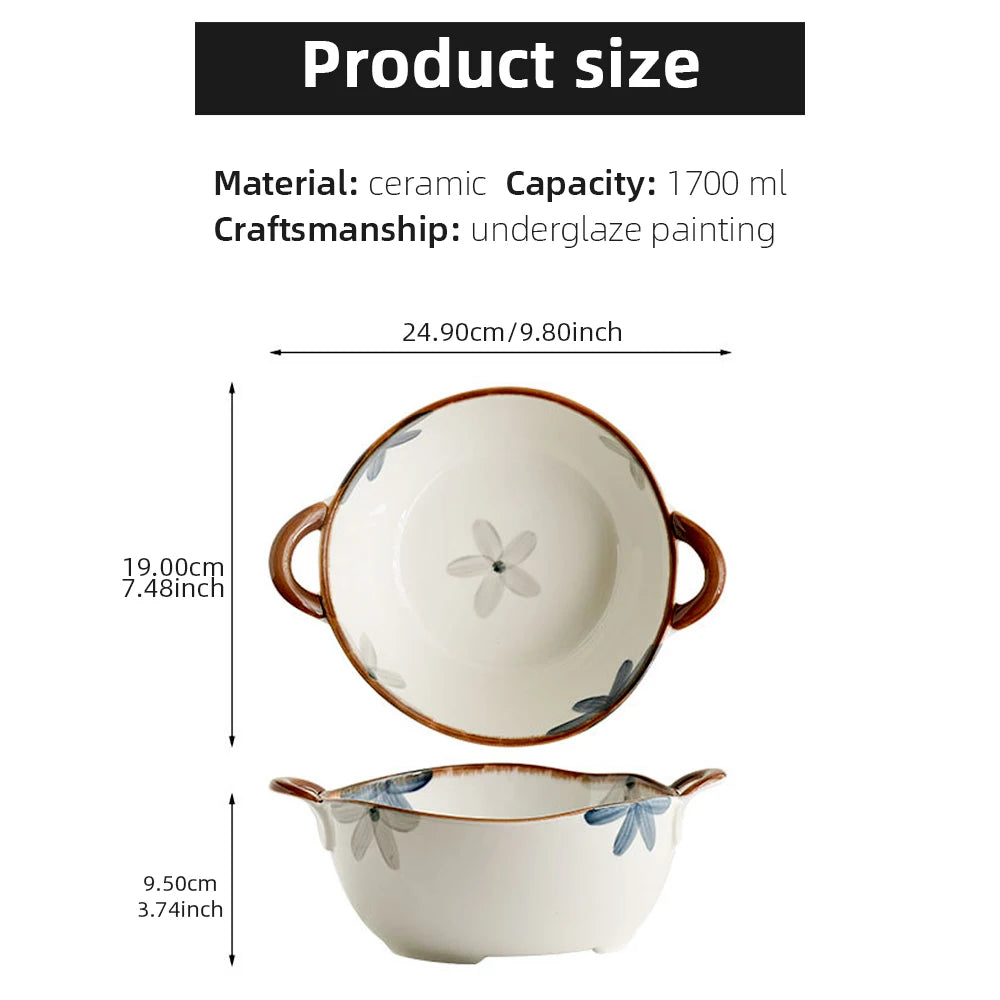 1700ml Ceramic Noodle & Soup Bowl with Handle – Pasta, Salad & Kitchen Tableware