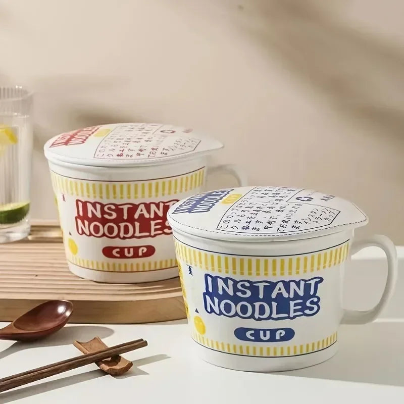 1pc Large Ceramic Noodle Bowl with Lid