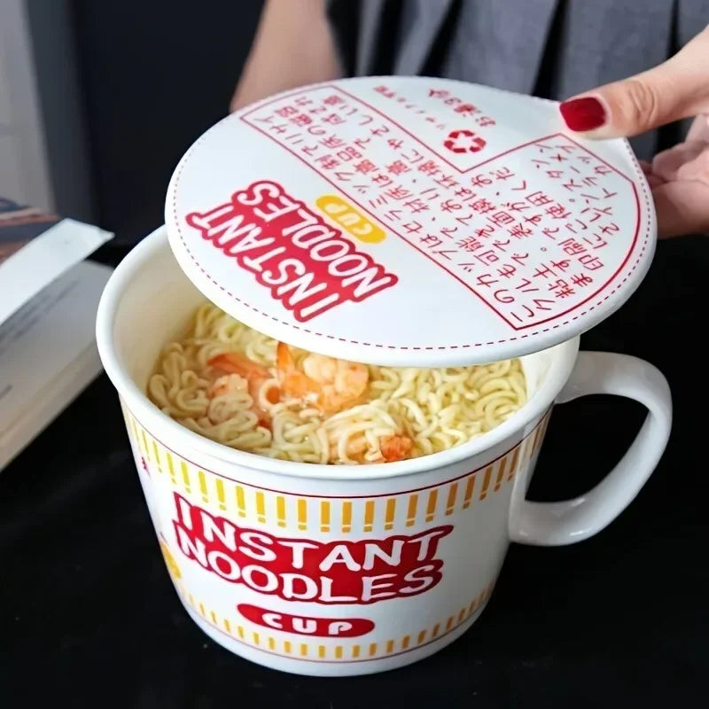 1pc Large Ceramic Noodle Bowl with Lid