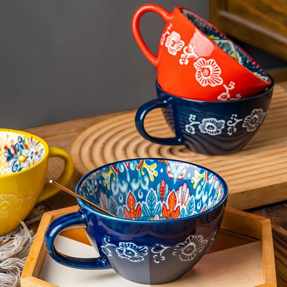 Bohemian Ceramic Mug – 13.5oz Handcrafted Coffee & Tea Cup