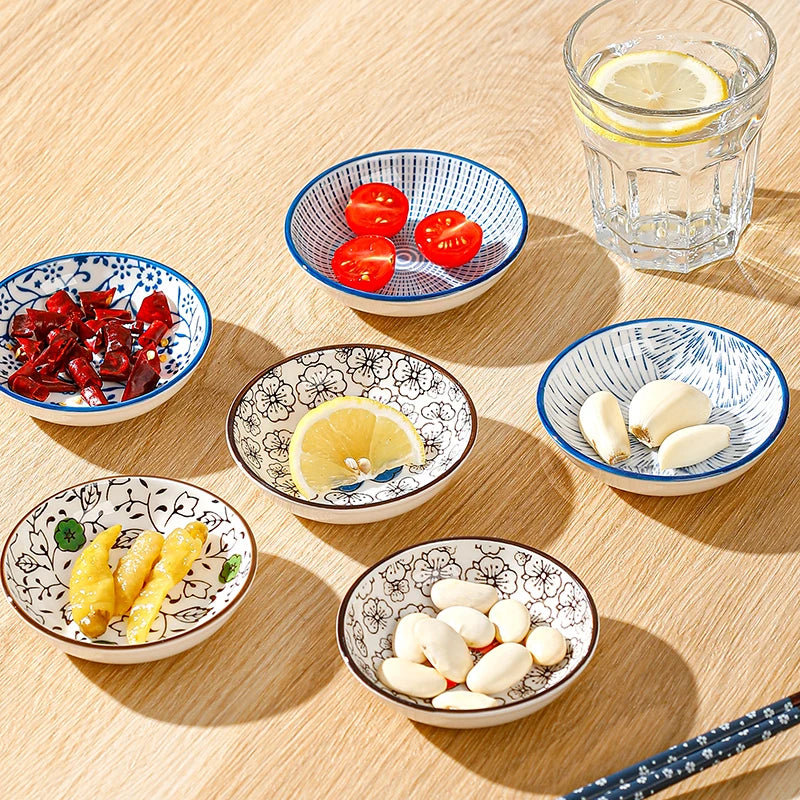 6pcs Mini Ceramic Dipping Plates – Soy Sauce, Sushi, Snack Dishes
