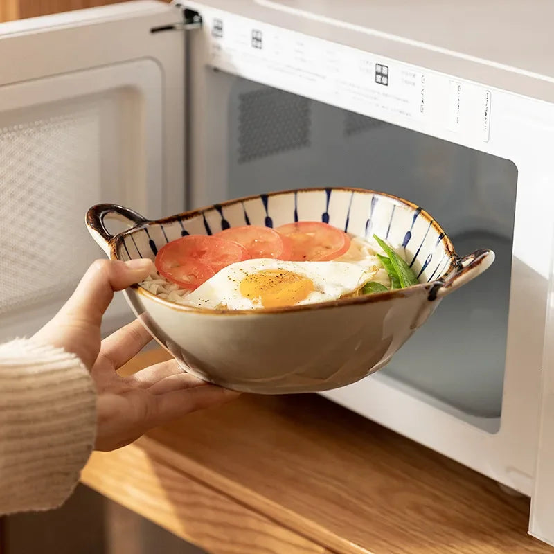 7.5" Ceramic Soup Bowl with Handle – Microwave Safe