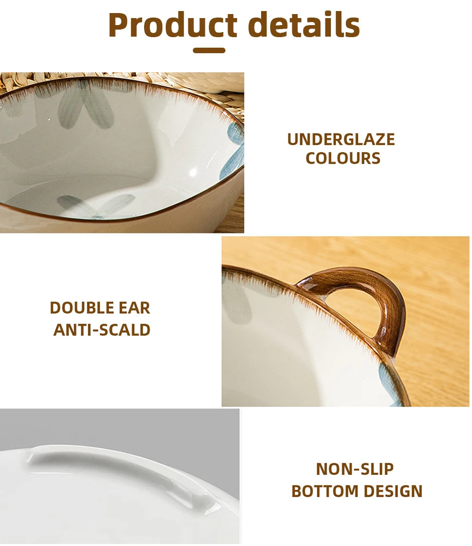 1700ml Ceramic Noodle & Soup Bowl with Handle – Pasta, Salad & Kitchen Tableware