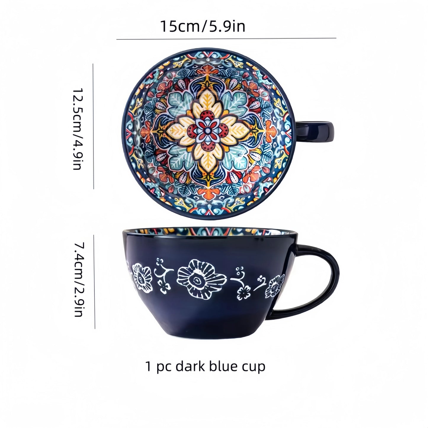 Bohemian Ceramic Mug – 13.5oz Handcrafted Coffee & Tea Cup