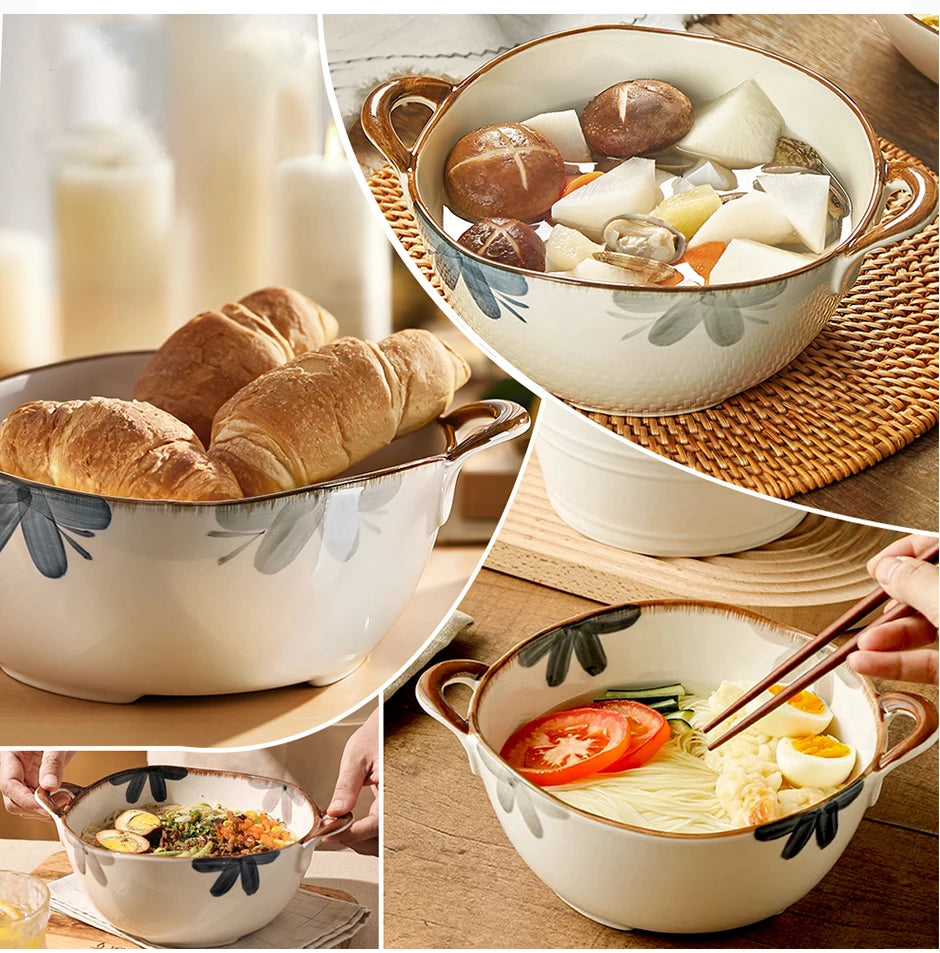 1700ml Ceramic Noodle & Soup Bowl with Handle – Pasta, Salad & Kitchen Tableware