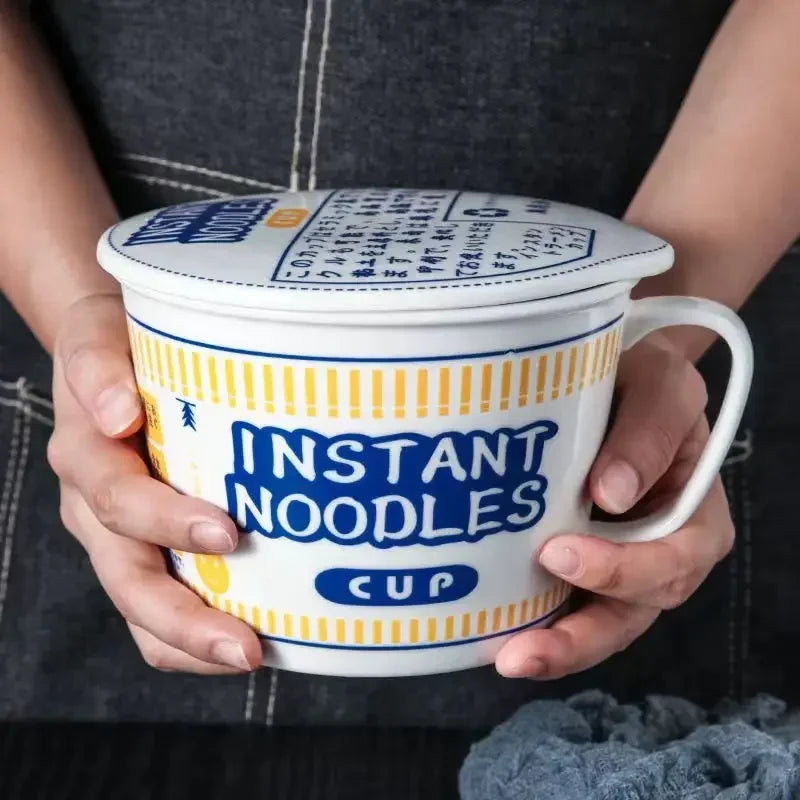 1pc Large Ceramic Noodle Bowl with Lid