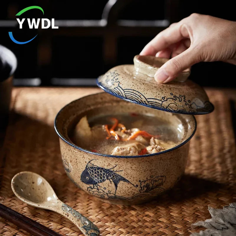 6.5-Inch Ceramic Ramen Bowl with Lid – Soup, Rice & Noodle Bowl