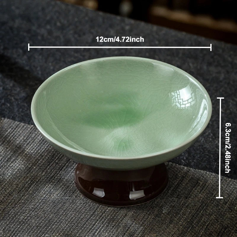 Blue & White Ceramic Dessert Plate – Retro High-Legged Tray