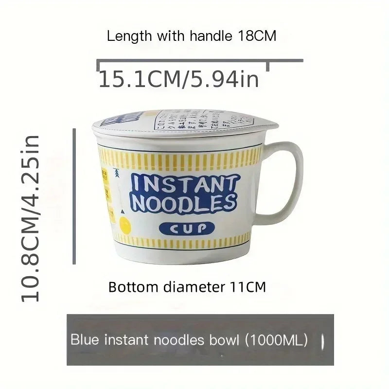 1pc Large Ceramic Noodle Bowl with Lid