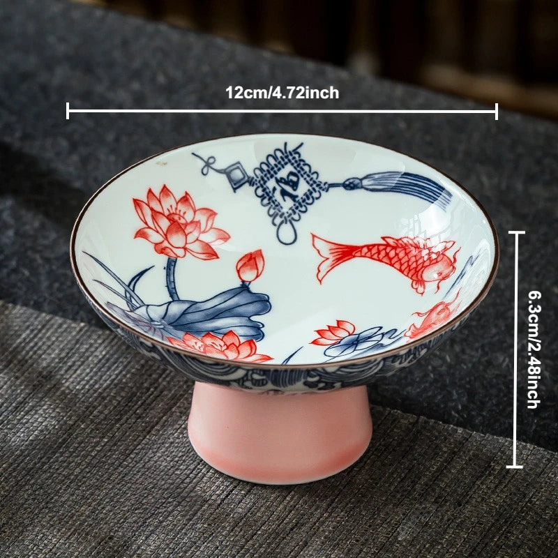 Blue & White Ceramic Dessert Plate – Retro High-Legged Tray