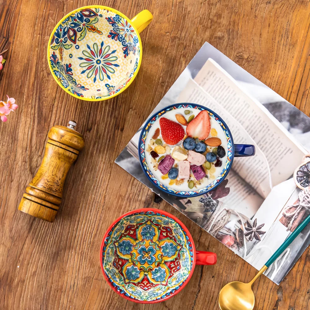 Bohemian Ceramic Mug – 13.5oz Handcrafted Coffee & Tea Cup