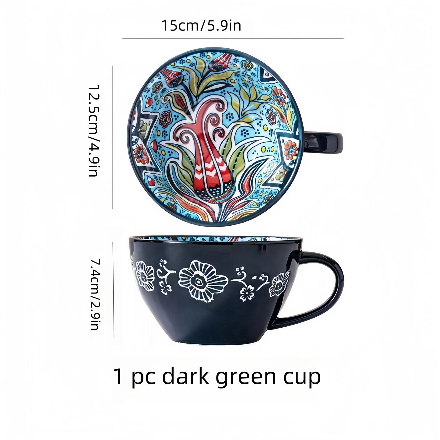 Bohemian Ceramic Mug – 13.5oz Handcrafted Coffee & Tea Cup