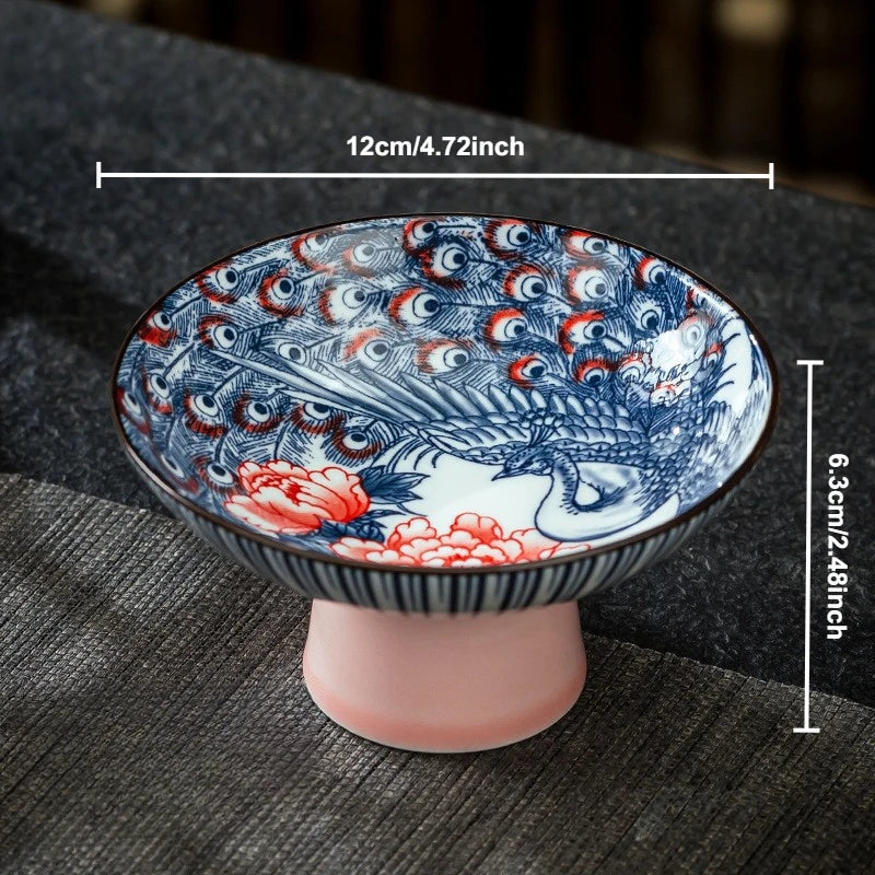 Blue & White Ceramic Dessert Plate – Retro High-Legged Tray