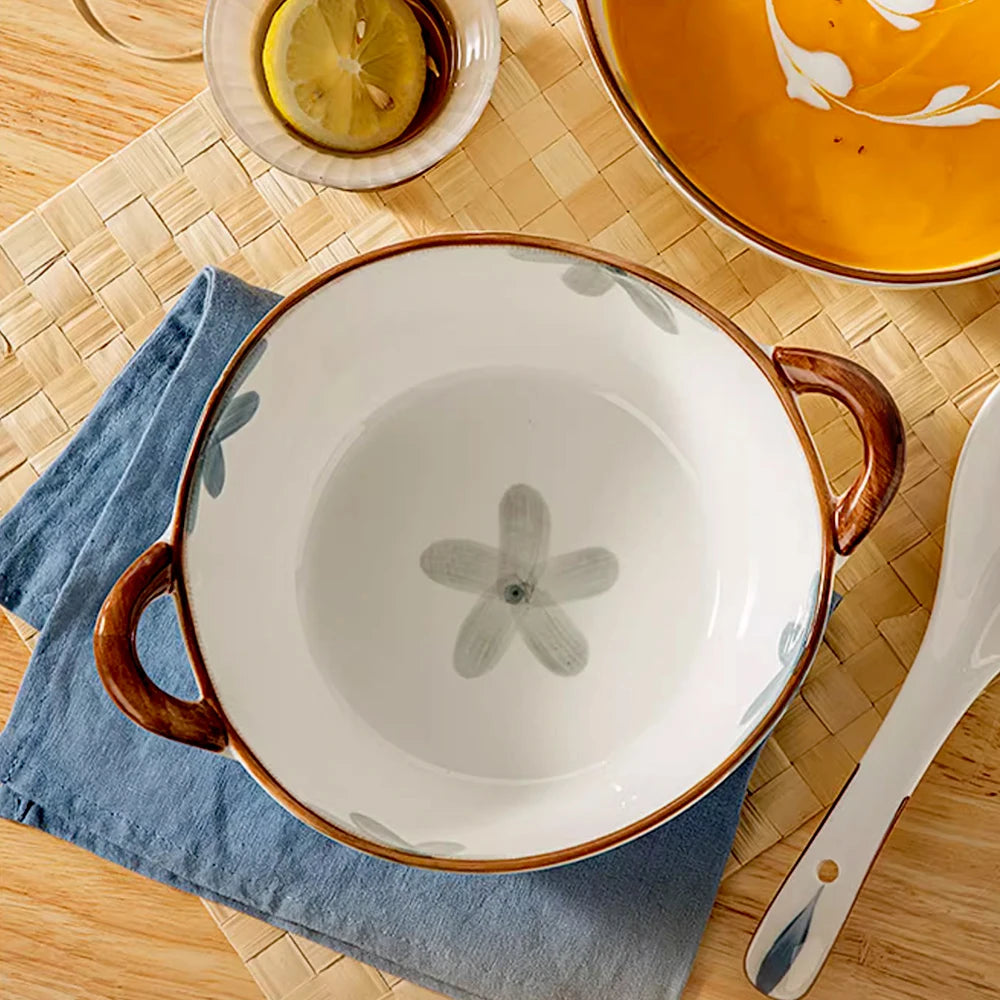 1700ml Ceramic Noodle & Soup Bowl with Handle – Microwave Safe