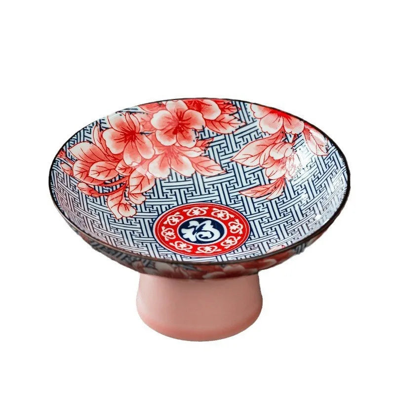 Blue & White Ceramic Dessert Plate – Retro High-Legged Tray
