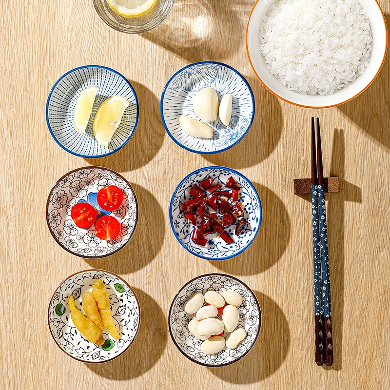 6pcs Mini Ceramic Dipping Plates – Soy Sauce, Sushi, Snack Dishes
