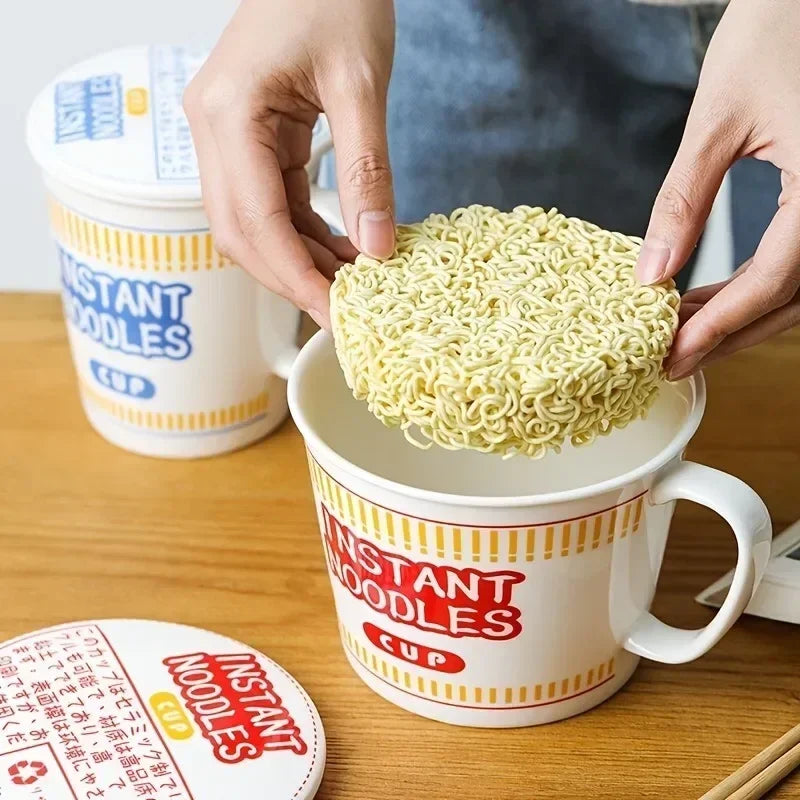 1pc Large Ceramic Noodle Bowl with Lid