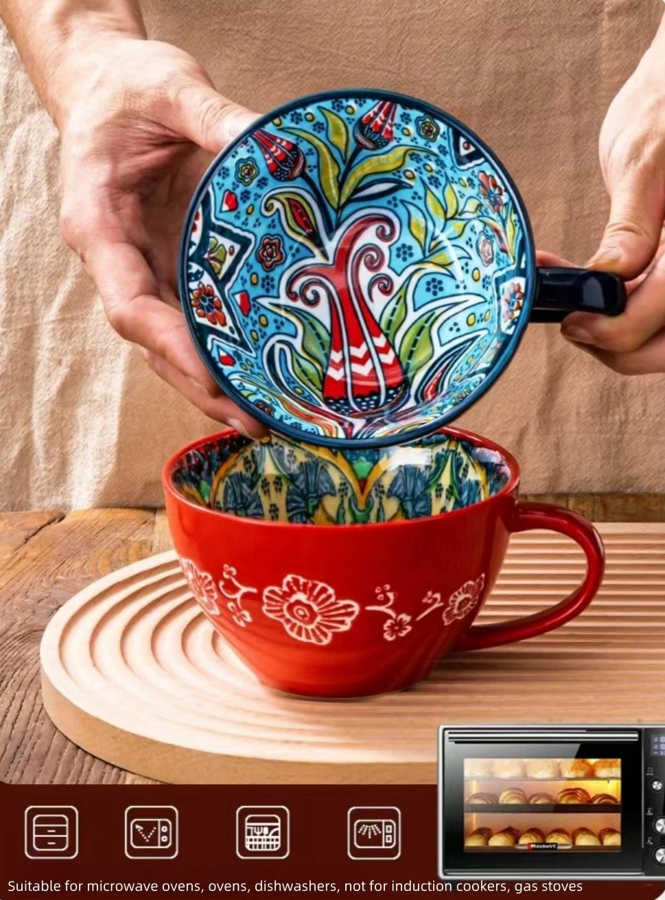 Bohemian Ceramic Mug – 13.5oz Handcrafted Coffee & Tea Cup