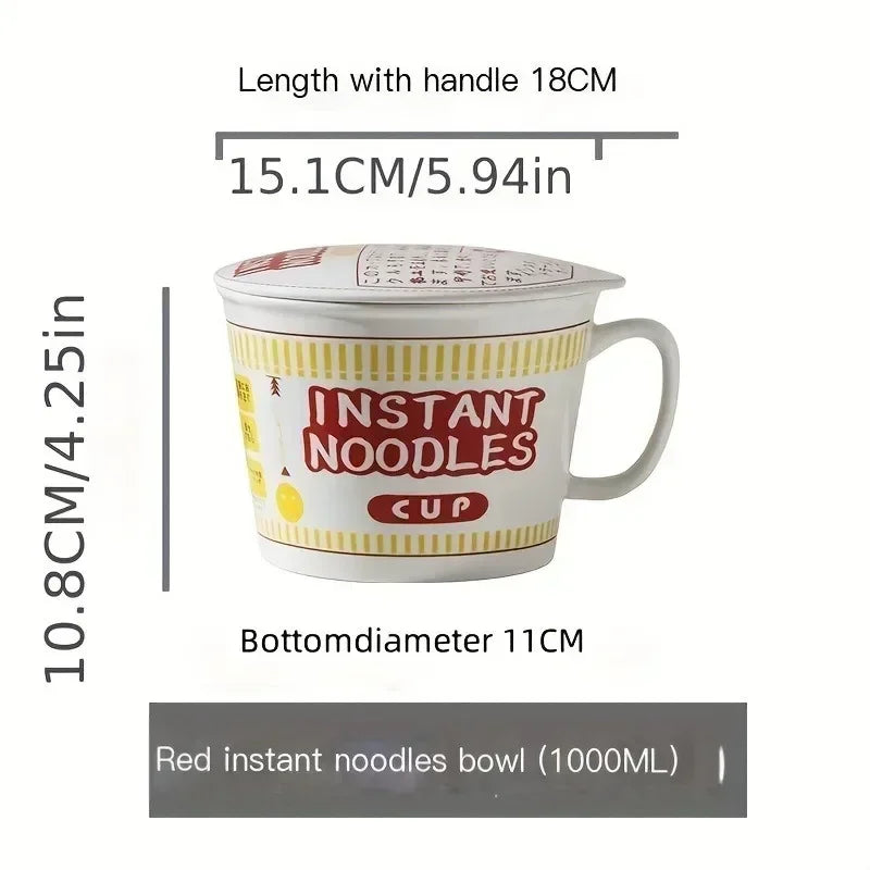 1pc Large Ceramic Noodle Bowl with Lid