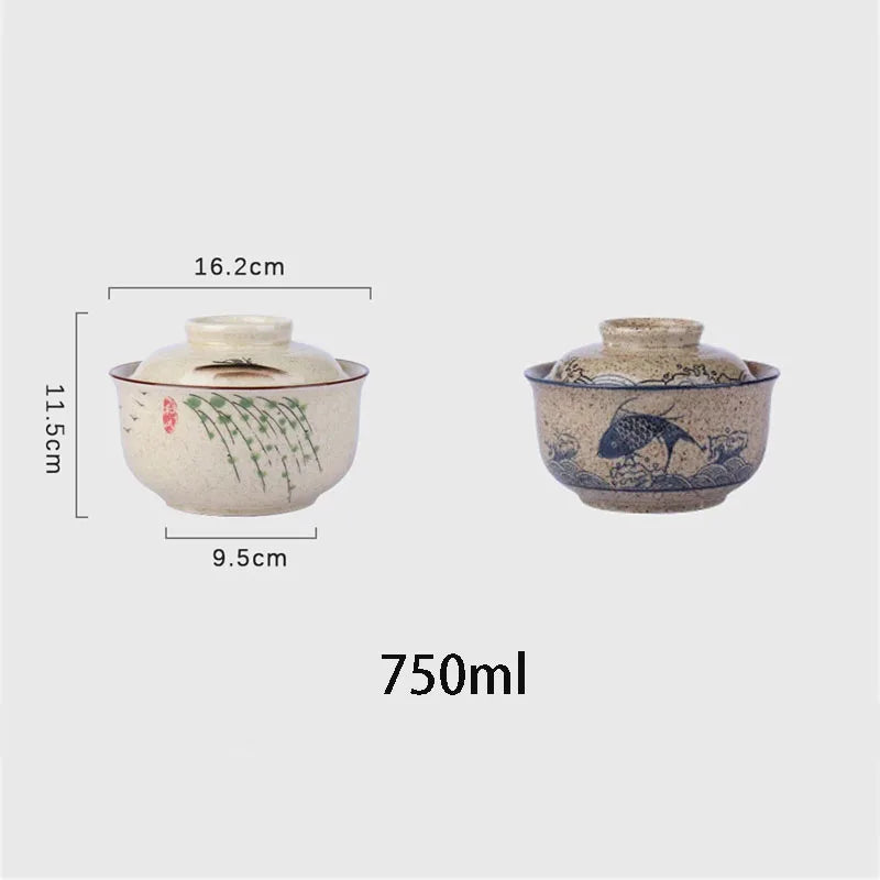6.5-Inch Ceramic Ramen Bowl with Lid – Soup, Rice & Noodle Bowl