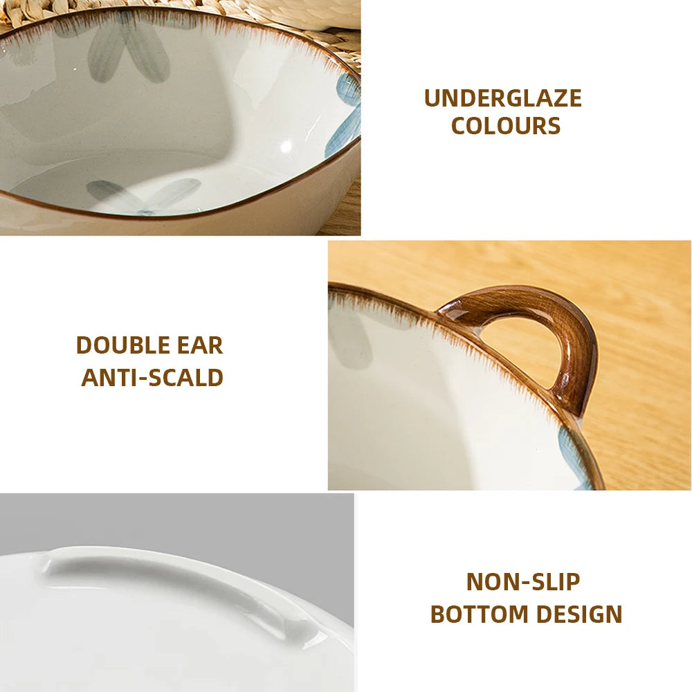 1700ml Ceramic Noodle & Soup Bowl with Handle – Microwave Safe