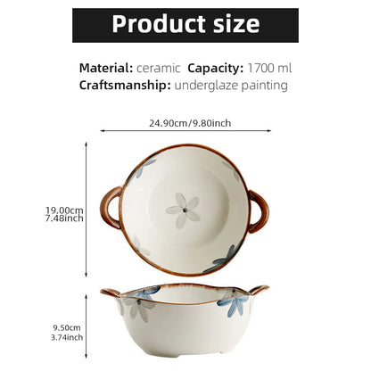 1700ml Ceramic Noodle & Soup Bowl with Handle – Microwave Safe