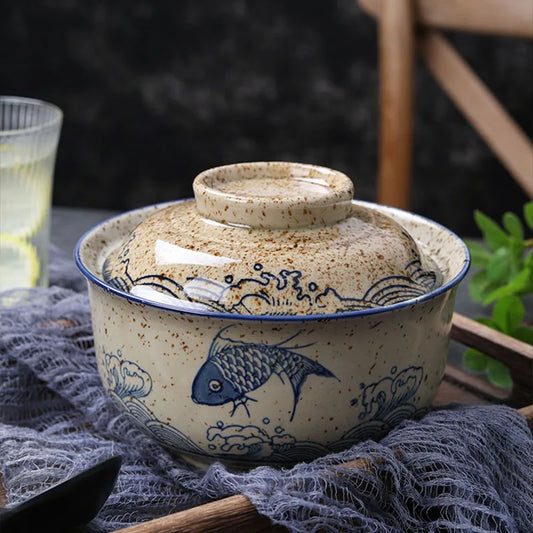 6.5-Inch Ceramic Ramen Bowl with Lid – Soup, Rice & Noodle Bowl