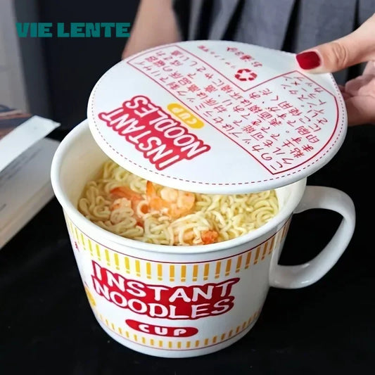 1pc Large Ceramic Noodle Bowl with Lid