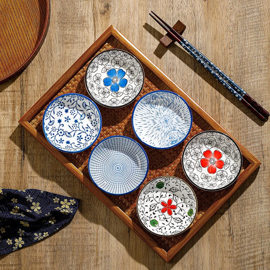 6pcs Mini Ceramic Dipping Plates – Soy Sauce, Sushi, Snack Dishes