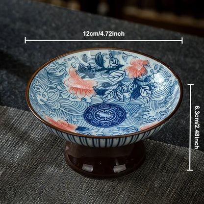 Blue & White Ceramic Dessert Plate – Retro High-Legged Tray