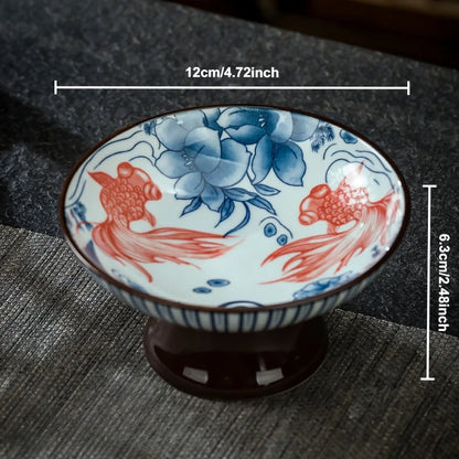 Blue & White Ceramic Dessert Plate – Retro High-Legged Tray
