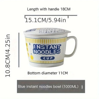 1pc Large Ceramic Noodle Bowl with Lid