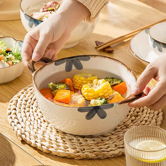 1700ml Ceramic Noodle & Soup Bowl with Handle – Microwave Safe