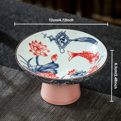 Blue & White Ceramic Dessert Plate – Retro High-Legged Tray