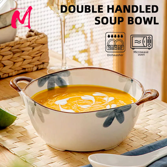 1700ml Ceramic Noodle & Soup Bowl with Handle – Pasta, Salad & Kitchen Tableware