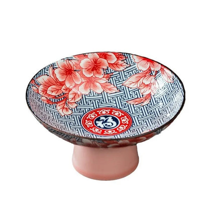Blue & White Ceramic Dessert Plate – Retro High-Legged Tray