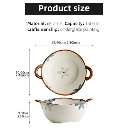 1700ml Ceramic Noodle & Soup Bowl with Handle – Pasta, Salad & Kitchen Tableware